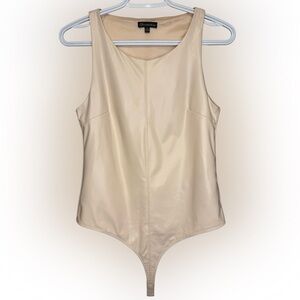 Shinestar Faux Leather Cream Sleeveless Bodysuit